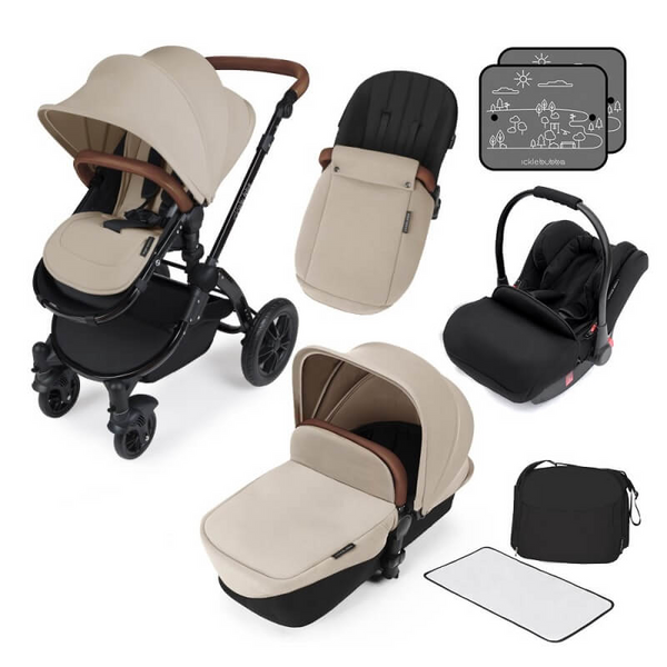 Ickle Bubba Stomp V3 All in One Travel System with ISOFIX Base – Sand on Black