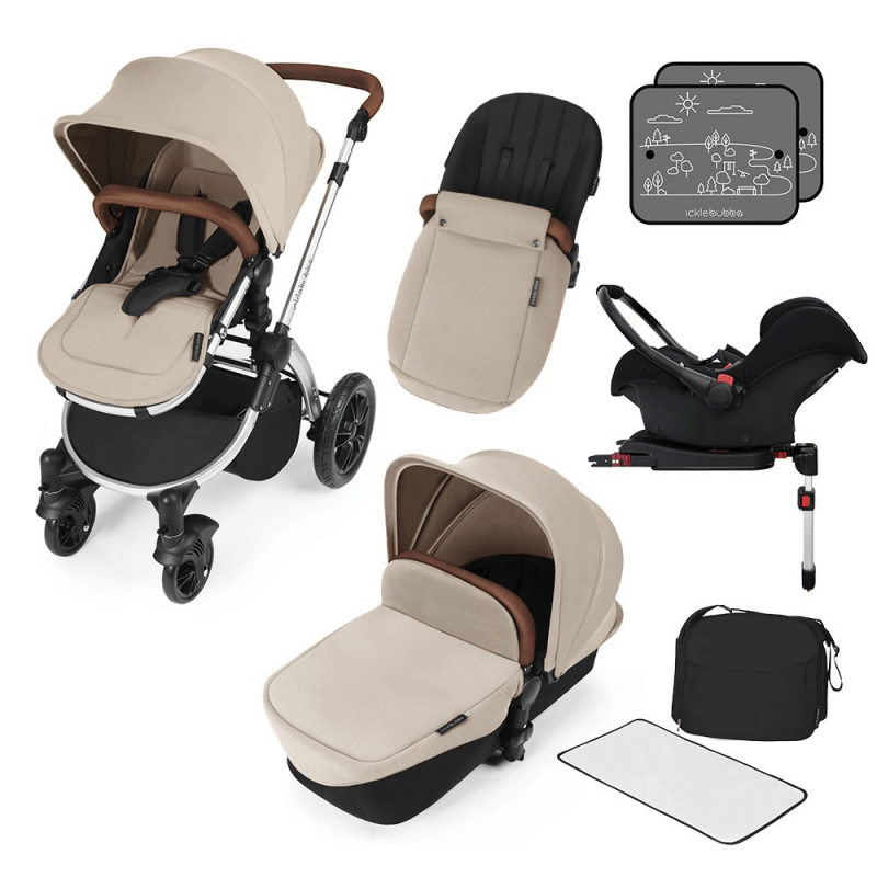Ickle Bubba Stomp V3 All in One Travel System with ISOFIX Base – Sand on Silver
