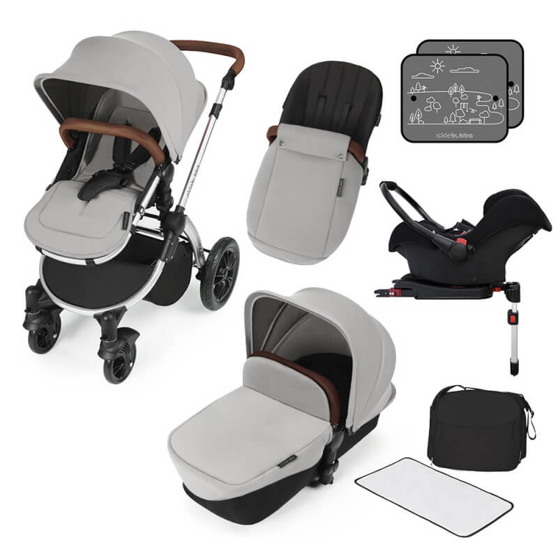 Ickle Bubba Stomp V3 All In 1 Travel System with ISOFIX Base – Silver on Silver