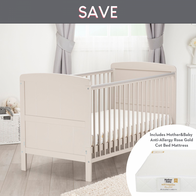 Cuddleco Juliet Cot Bed and Mother & Baby Rose Gold Sprung Mattress – Dove Grey
