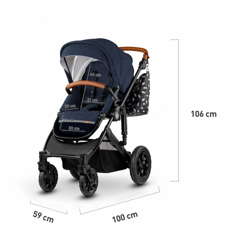 Kinderkraft Prime 3 in 1 Travel system- Navy- Dimensions with seat unit