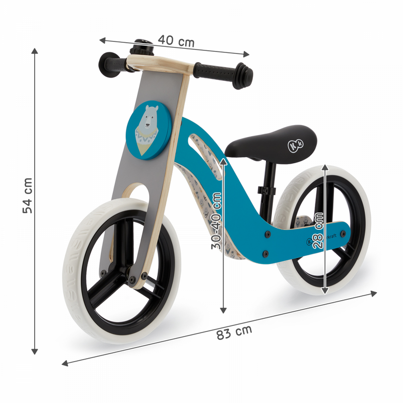 Kinderkraft Uniq Balance Bike- Turquoise- Dimensions