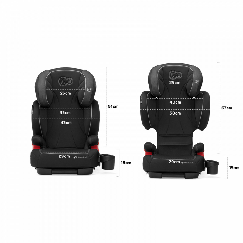 Kinderkraft Unity Car Seat- Black- Dimensions in both options