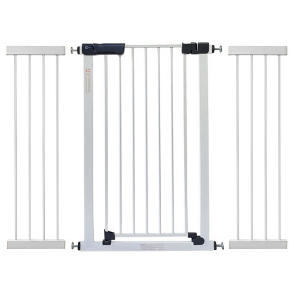 Callowesse Kuvasz Tall & Narrow Child & Pet Pressure Fit Safety Gate | 122-129cm x H76cm Bundle including 2x28cm Extension | Suitable for Doors and Stairs | White