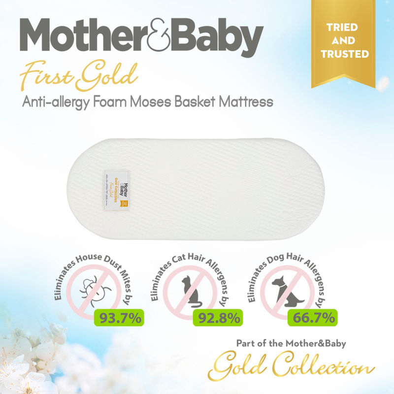 Mother&Baby First Gold Anti-Allergy Foam Moses Mattress - Mother&Baby First Gold Anti-Allergy Foam Moses Mattress - Mother&Baby First Gold Anti-Allergy Foam Moses Mattress - Mother&Baby First Gold Anti-Allergy Foam Moses Mattress - LARGE 75 X 28CM....