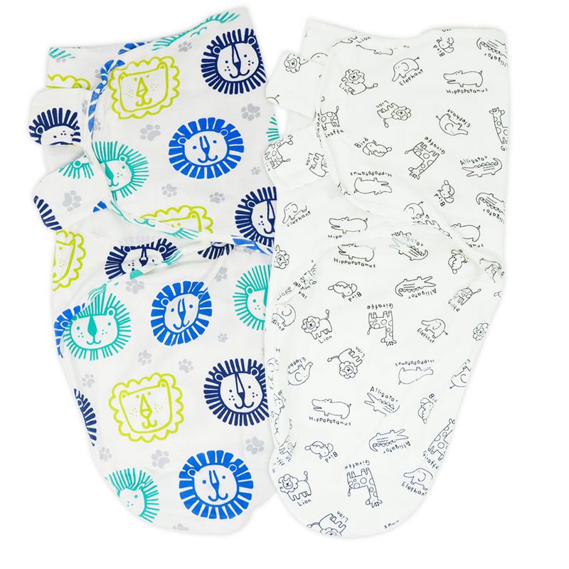 Callowesse Newborn Baby Swaddle – Pack of 2 – Little Lions & Monochrome Jungle