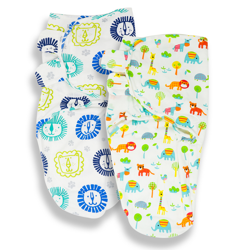 Callowesse Newborn Baby Swaddle - Pack of 2 - Little Lions & Exotic Kingdom