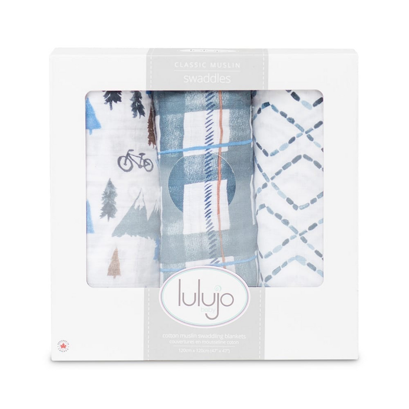 Lulujo Cotton Swaddles 3 Pack – Navy Mountain