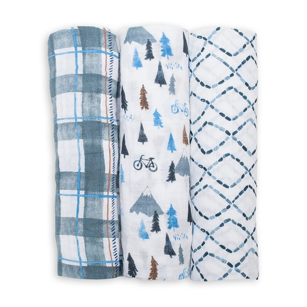 Lulujo Cotton Swaddles 3 Pack – Navy Mountain