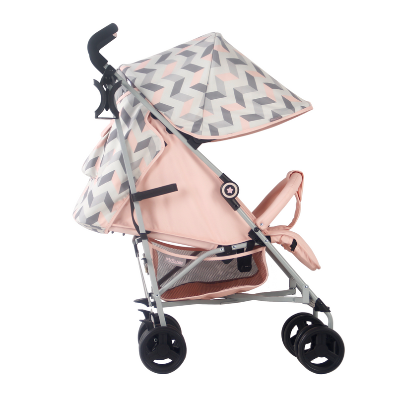 My Babiie MB02 Lightweight Stroller – Pink & Grey Chevron