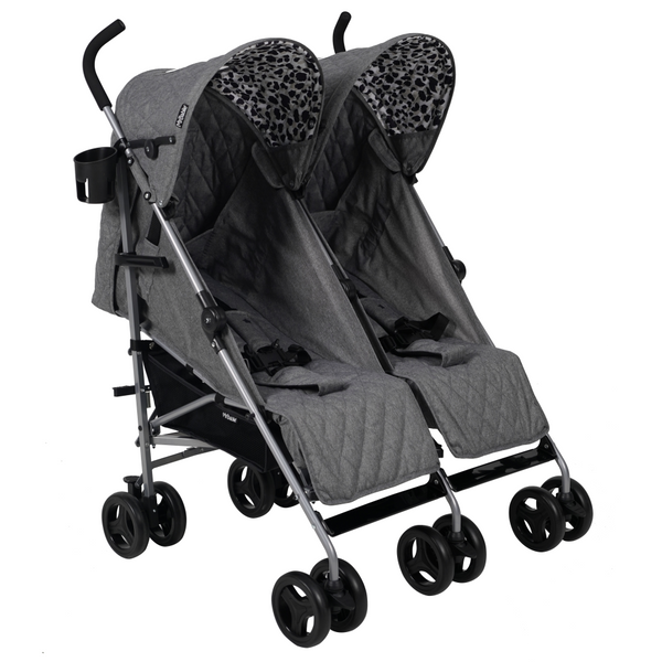 My Babiie MB11 Double Stroller - Grey Melange and Leopard