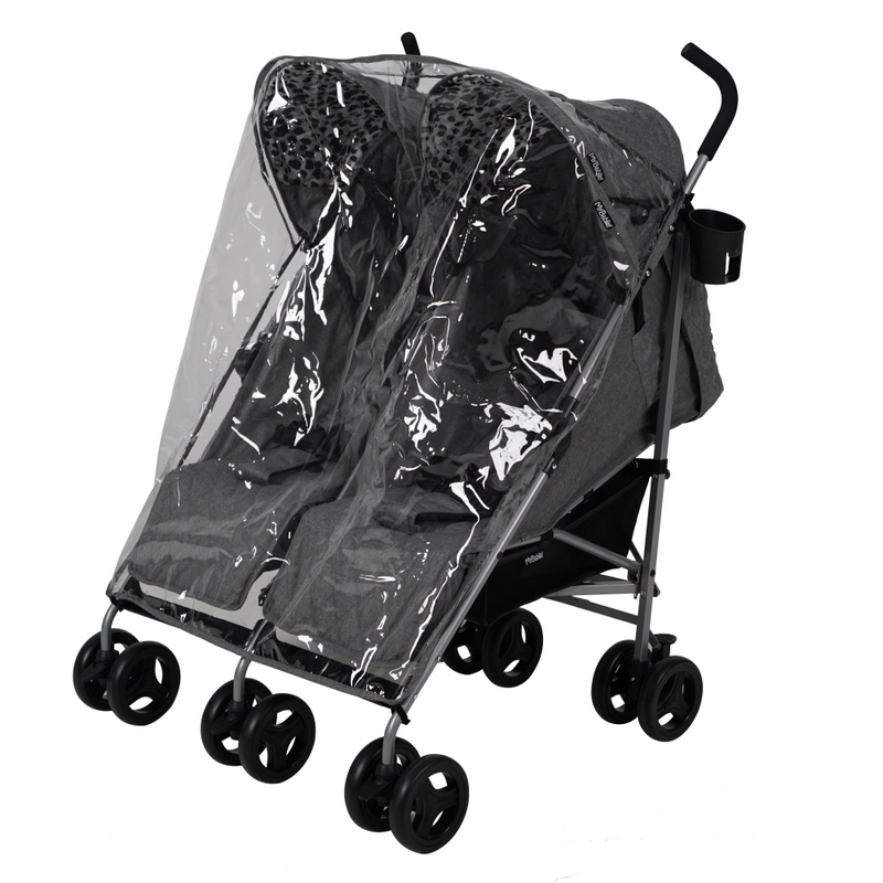 My Babiie MB11 Double Stroller – Grey Melange and Leopard