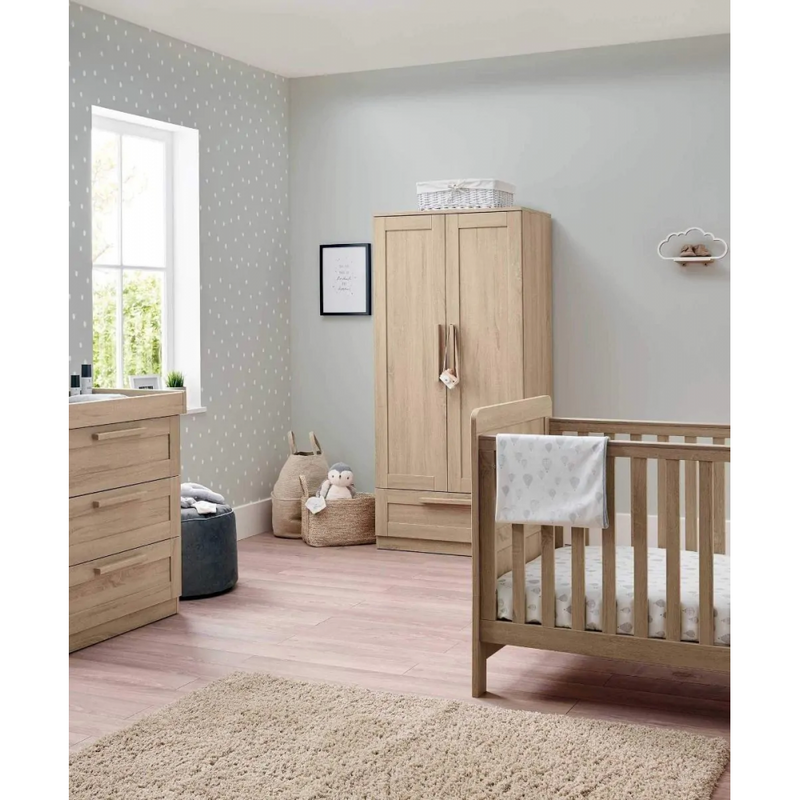 Mamas & Papas Atlas Cot bed, Dresser & Wardrobe – Soft Oak