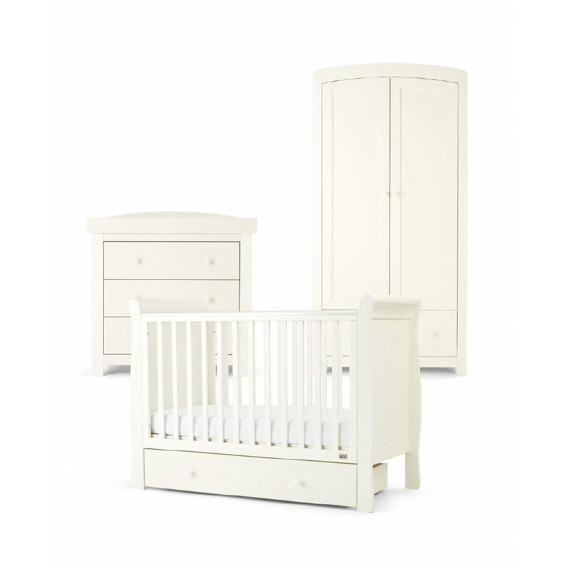 Mamas & Papas Mia Sleigh Cot Range (Cot, Dresser & Wardrobe)- White
