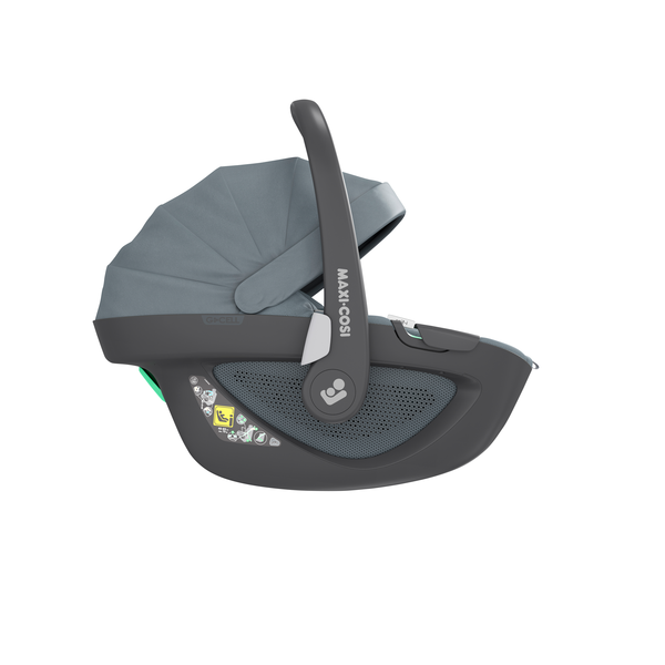 Maxi Cosi Pebble 360 i-Size Car Seat - Essential Grey - Side View with Canopy