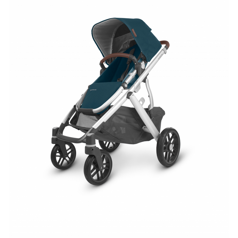 UppaBaby Vista Finn Pushchair - Deep Sea/Chestnut Leather - Angled View