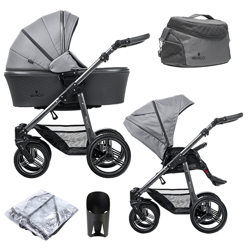 Venicci Carbo Lux 2 in 1 Travel System (7 Piece Bundle) – Natural Grey