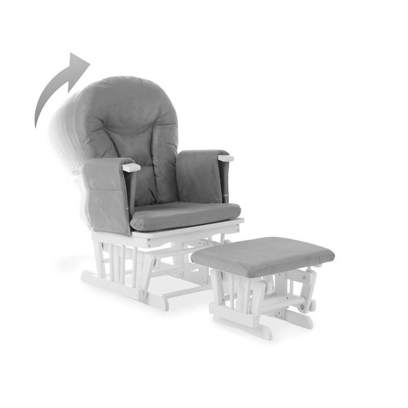 Obaby Reclining Glider Chair and Stool- White with Grey Cushions