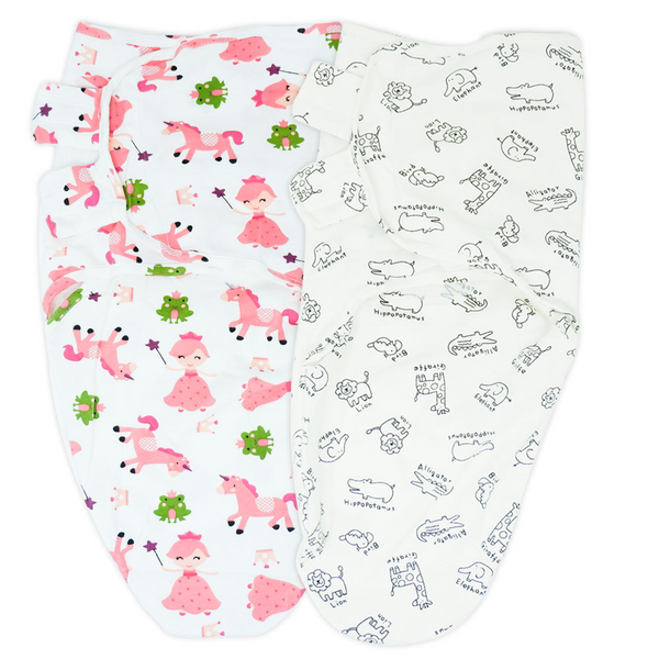 Callowesse Newborn Baby Swaddle – Pack of 2 – Pink Unicorns & Monochrome Jungle