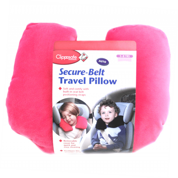 Clippasafe Secure-Belt Travel Pillow for Cars – Pink – 3-8 Yrs
