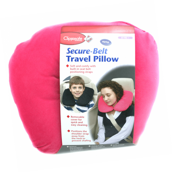 Clippasafe Secure-Belt Travel Pillow for Cars – Pink – 8 Yrs+