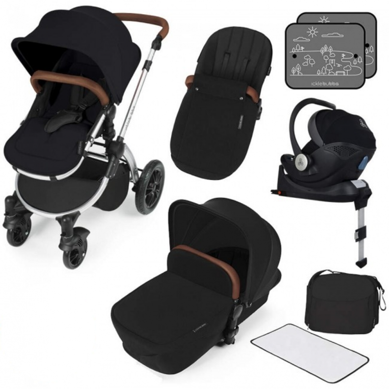 Ickle Bubba Stomp V3 i-Size Travel System with ISOFIX Base – Black on Silver Frame