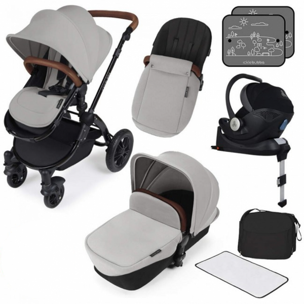 Ickle Bubba Stomp V3 i-Size Travel System with ISOFIX Base – Silver on Black Frame