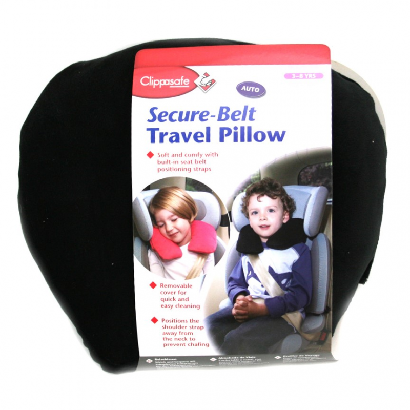 Clippasafe Secure-Belt Travel Pillow for Cars – Black – 3-8 Yrs