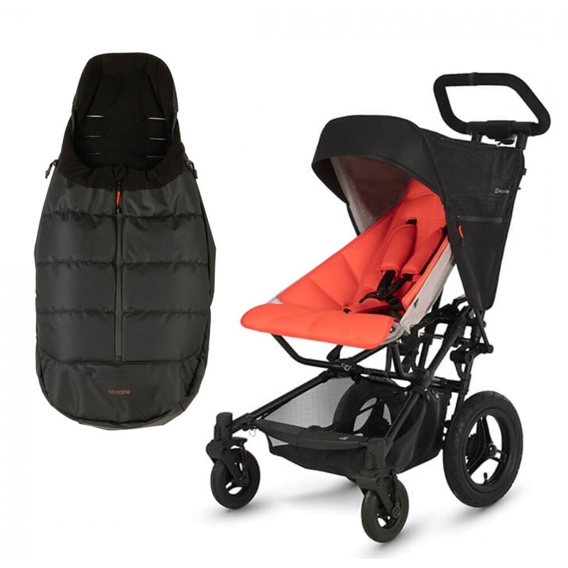 Micralite FastFold Stroller, Essential Colour Pack and Footmuff – Black/Fluoro