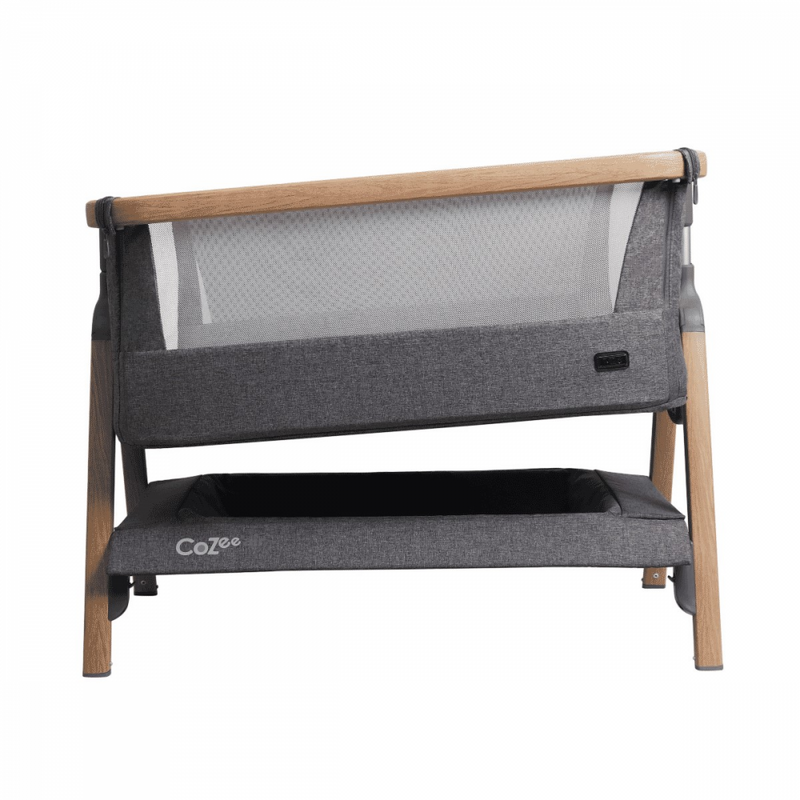 Tutti Bambini CoZee Air Bedside Crib - Oak and Charcoal adjustable