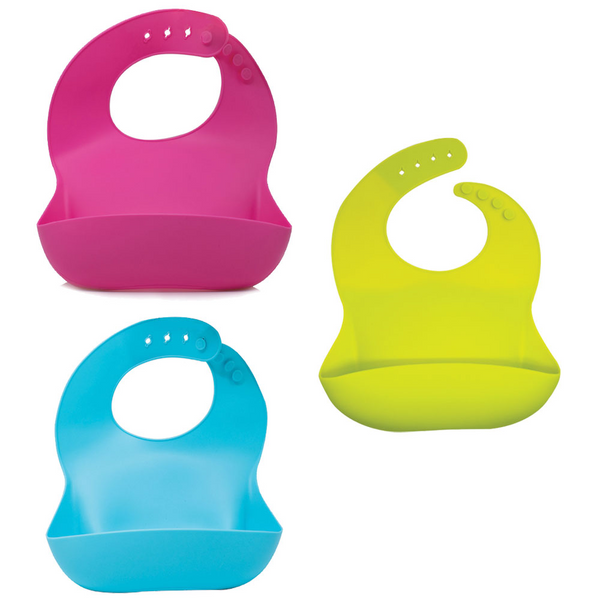 Callowesse Silicone Bibs 3 Pack - Lime Green, Pink and Blue