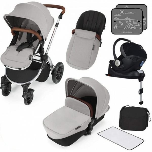 Ickle Bubba Stomp V3 i-Size Travel System with ISOFIX Base – Silver On Silver Frame