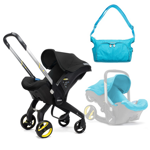 Doona Car Seat Stroller Nitro Black With Colour Pack & Essentials Bag (Blue)