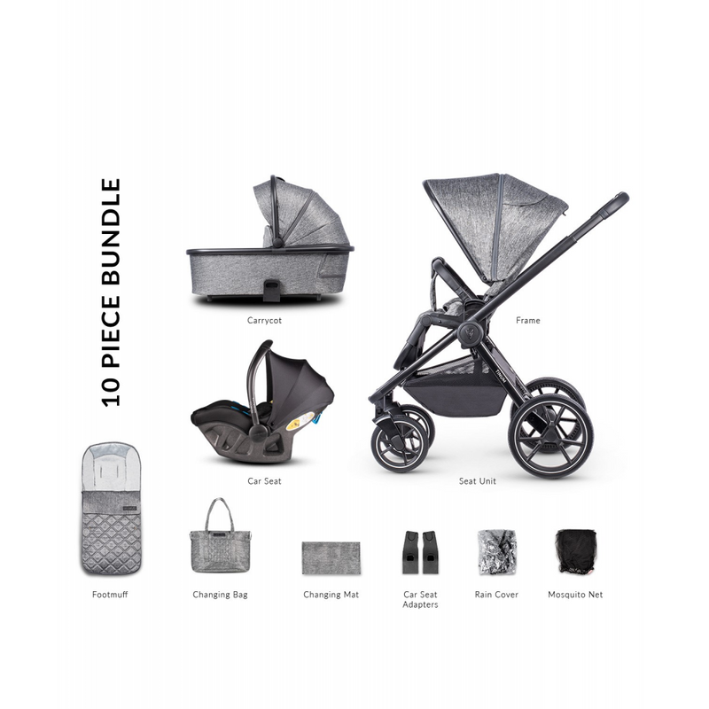 Venicci Tinum 2.0 3 in 1 Travel system with Ultralite Car Seat in Black- Magnetic Grey