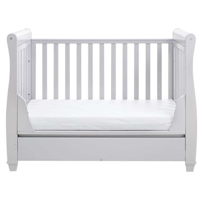 Babymore Eva Sleigh Dropside Cot Bed with Drawer – Grey
