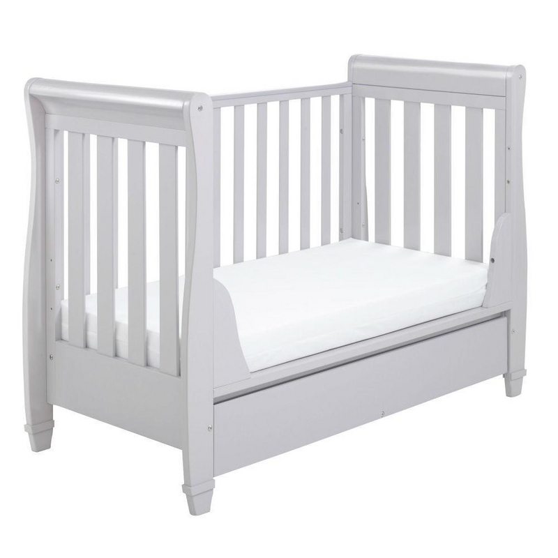 Babymore Eva Sleigh Dropside Cot Bed with Drawer – Grey