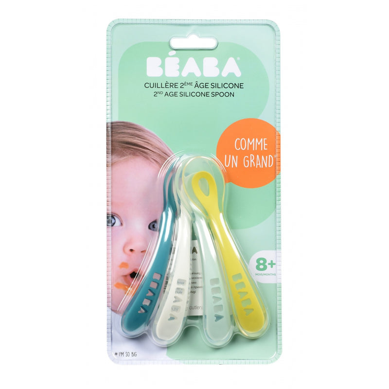 Beaba 2nd Age Silicone Spoons - Set of 4, Assorted Colours