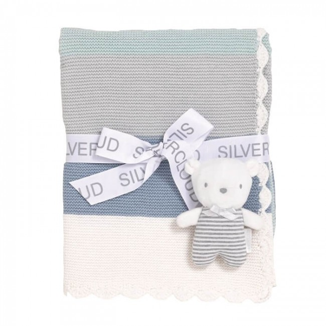 East Coast Silver Cloud Teddy Bear and Blanket Gift Set – Blue