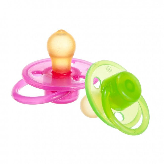 Junior Macare Cherry Latex Soothers - 0m+ - Pink and Green - Twin Pack