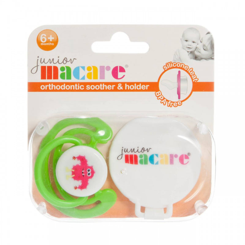 Junior Macare Silicone Orthodontic Soothers with Clip - 6m+ - Twin Pack