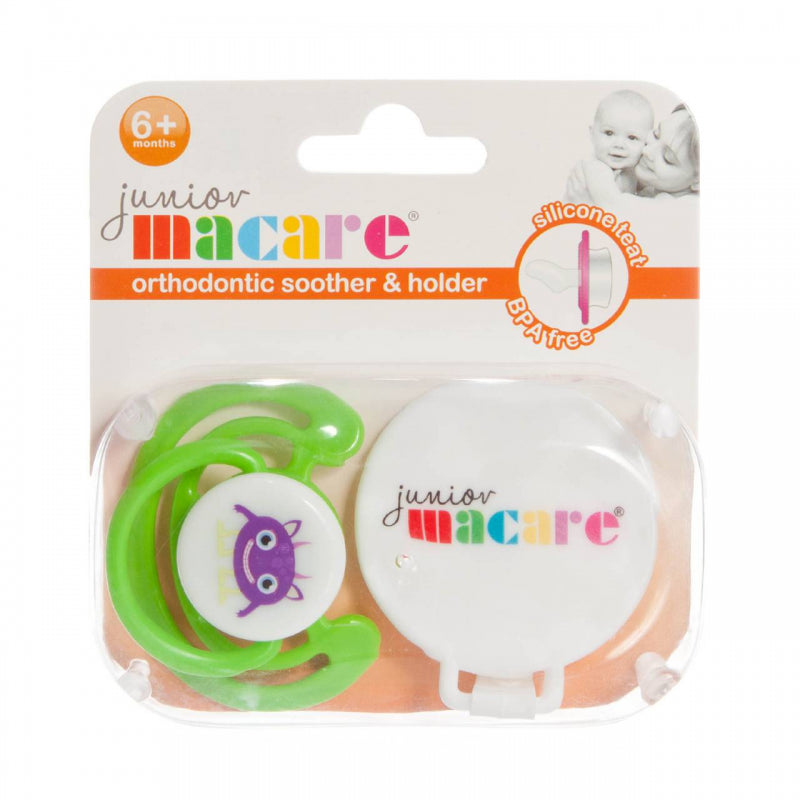 Junior Macare Silicone Orthodontic Soothers with Clip - 6m+ - Twin Pack