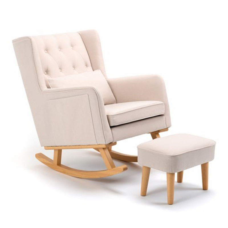 Babymore Lux Nursing Rocking and Arm Chair with Stool – Cream