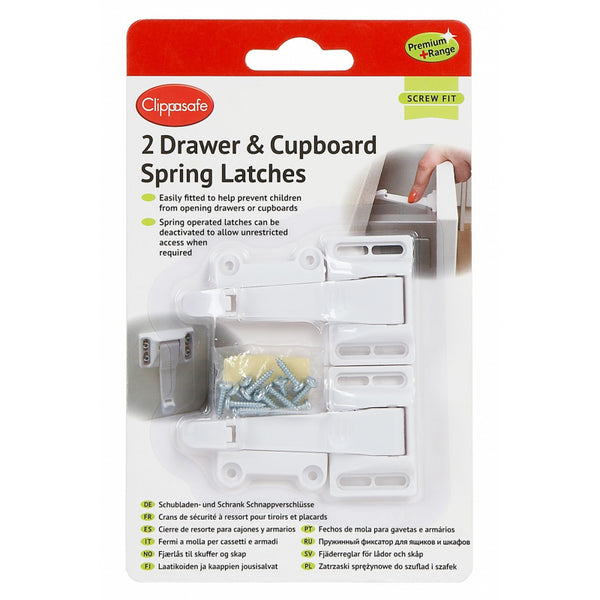 Clippasafe Drawer and Cupboard Spring Latches - Pack of 2
