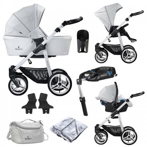 Venicci Pure 3 in 1 Travel System and ISOFIX Base (11 Piece Bundle) - Stone Grey