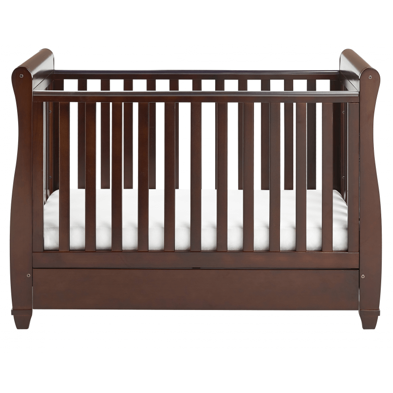 Babymore Eva Sleigh Dropside Cot Bed with Drawer – Brown