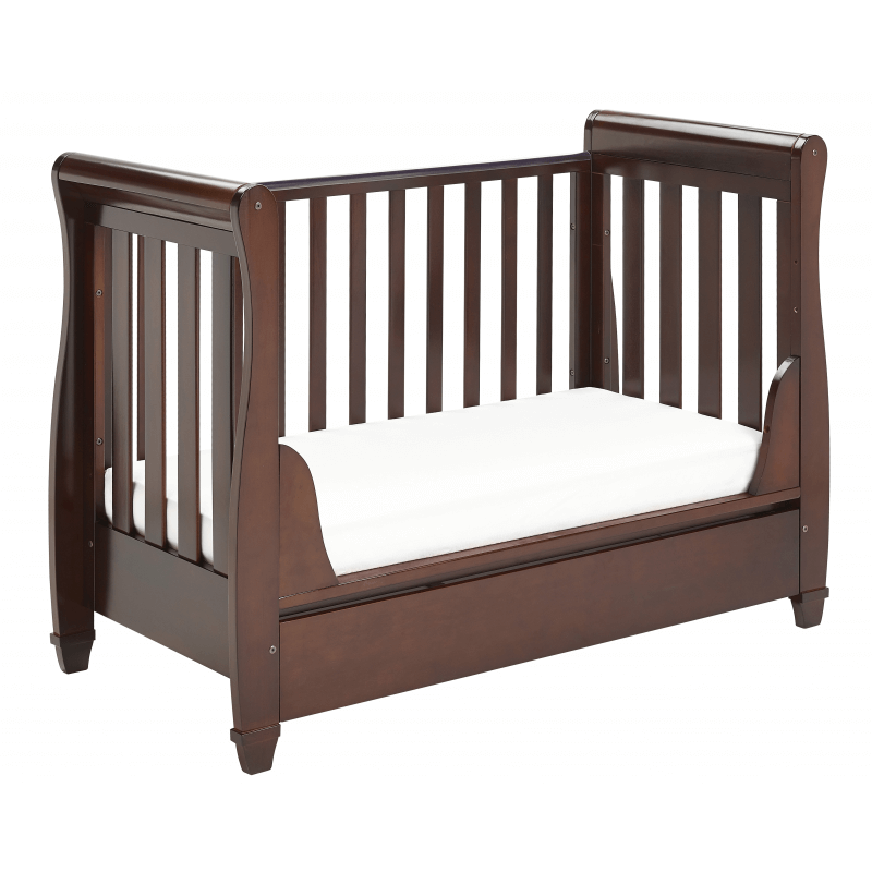 Babymore Eva Sleigh Dropside Cot Bed with Drawer – Brown