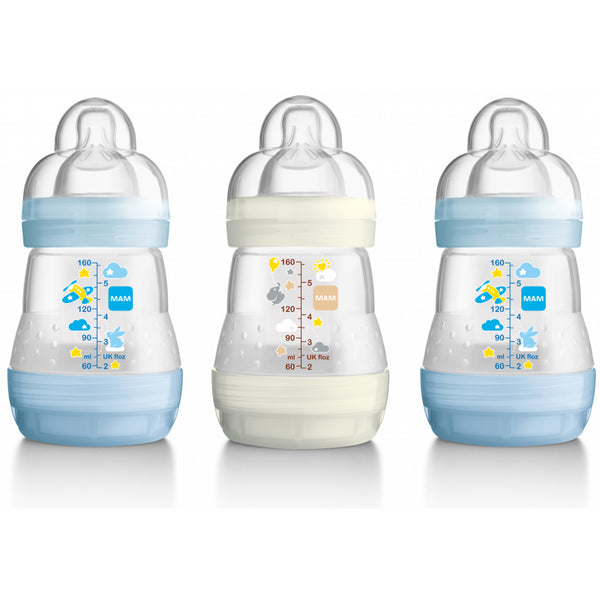 MAM Easy Start Anti-Colic Bottle - 160ml - Triple Pack - Blue and White – Design May Vary