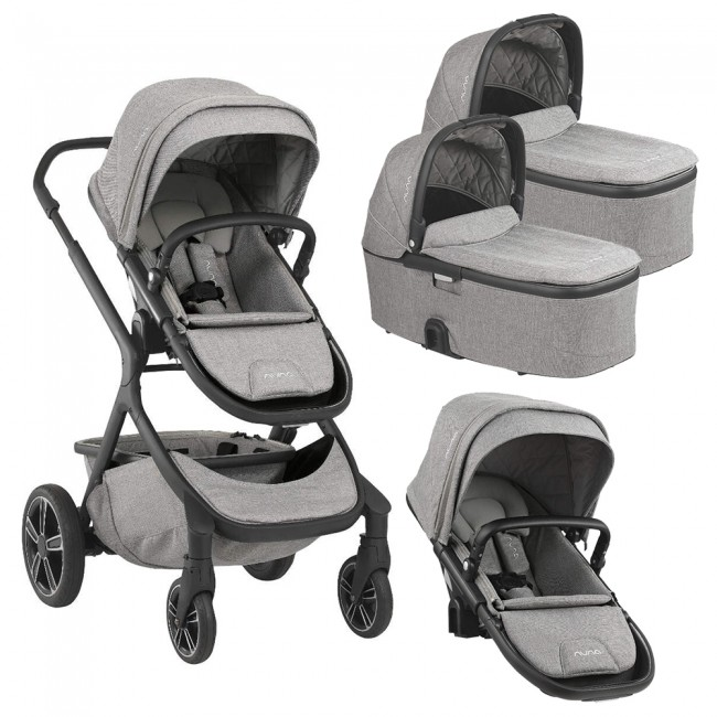 Nuna Demi Grow Double Pushchair and Two Carrycots – Frost