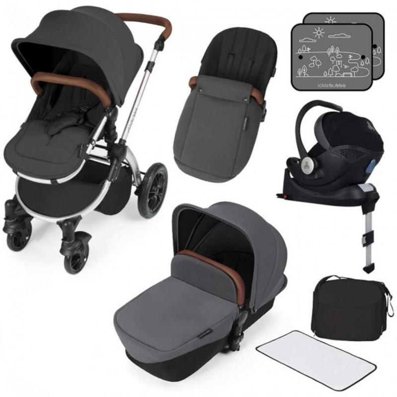 Ickle Bubba Stomp V3 i-Size Travel System with ISOFIX Base – Graphite Grey on Silver Frame