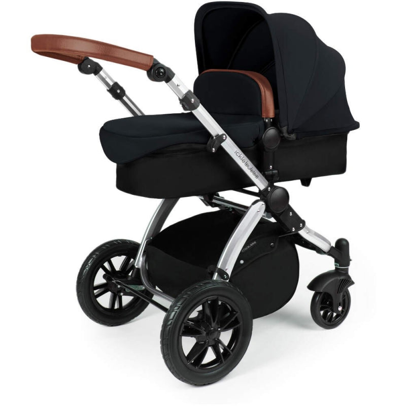 Ickle Bubba Stomp V3 i-Size All in One Travel System with ISOFIX Base - Black on Silver Frame